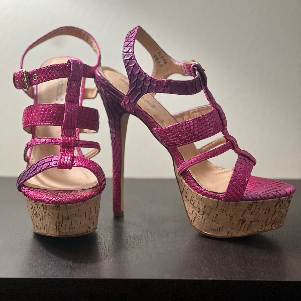 Pink Strappy Platform Heels